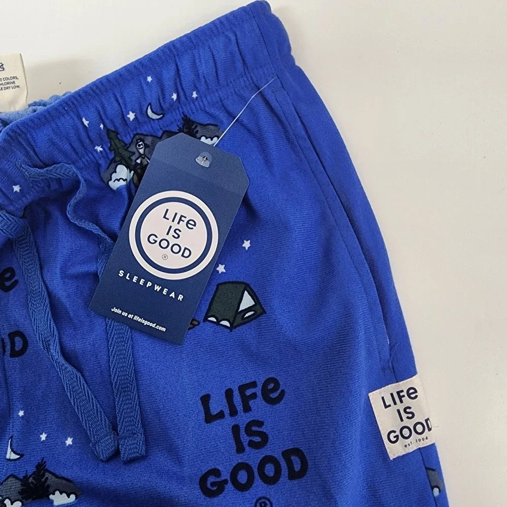 Life is Good Jake Camping Lounge Pants Men's M Blue Sleepwear Pajama Flannel